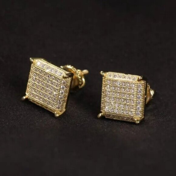 18K Gold Womens 2ct Square Diamond Stud Earrings Ladies New 18 K Silver Jewelry - Picture 3 of 5